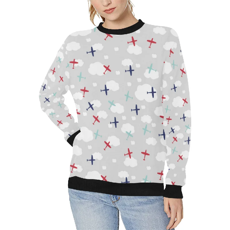 Airplane cloud grey background Women's Crew Neck Sweatshirt