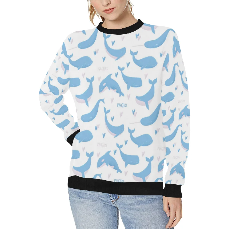 Blue whale pattern Women's Crew Neck Sweatshirt