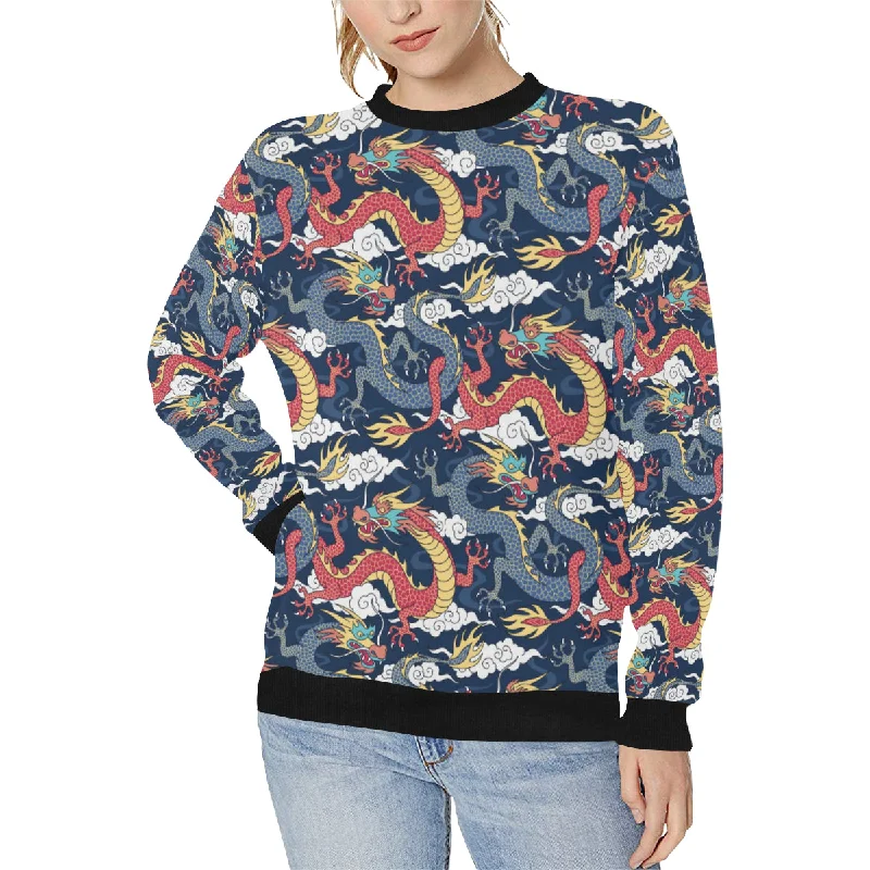 Blue red dragon cloud pattern Women's Crew Neck Sweatshirt