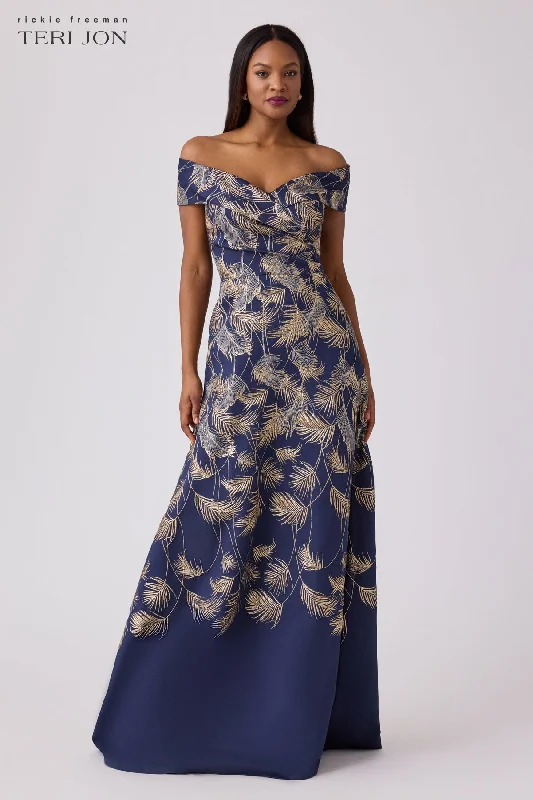 Jacquard Leaf Pattern Gown