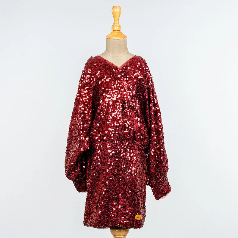 Maroon Sequin Girls Midi