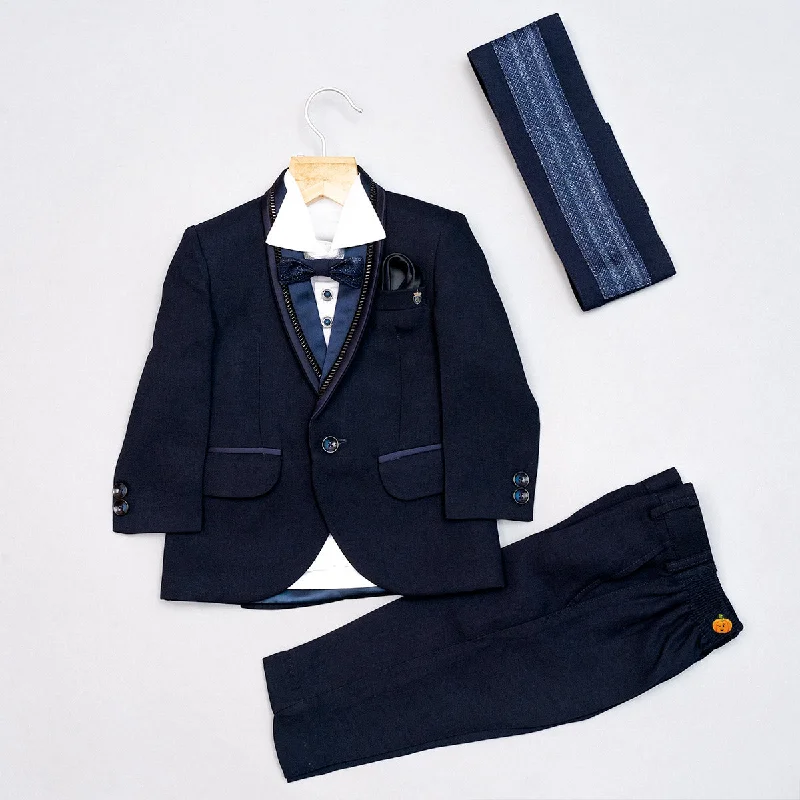 Navy Blue Cummerbund Tuxedo Suit for Boys