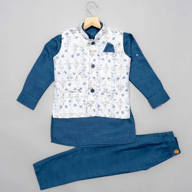 White Jacket with Blue Boys Kurta Pajama