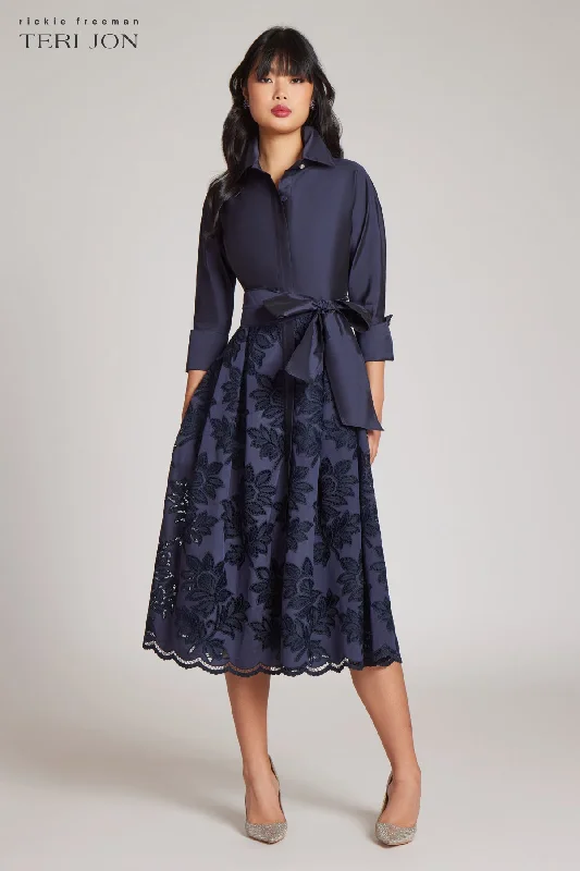 Taffeta Floral Eyelet Shirt Dress