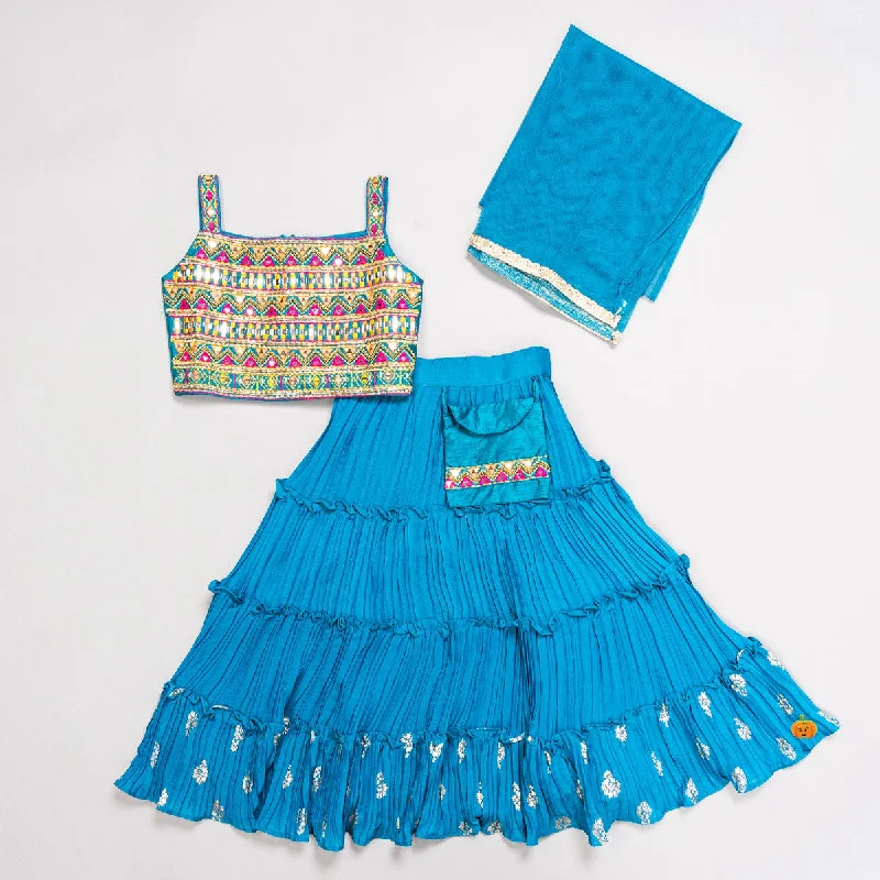 Turquoise Embroidered Girls Lehenga Choli