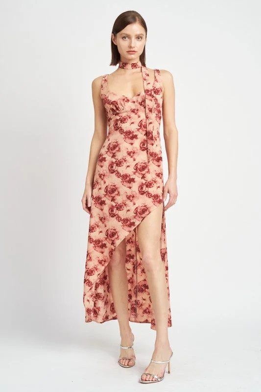 FLORAL ASYMMETRICAL MAXI DRESS