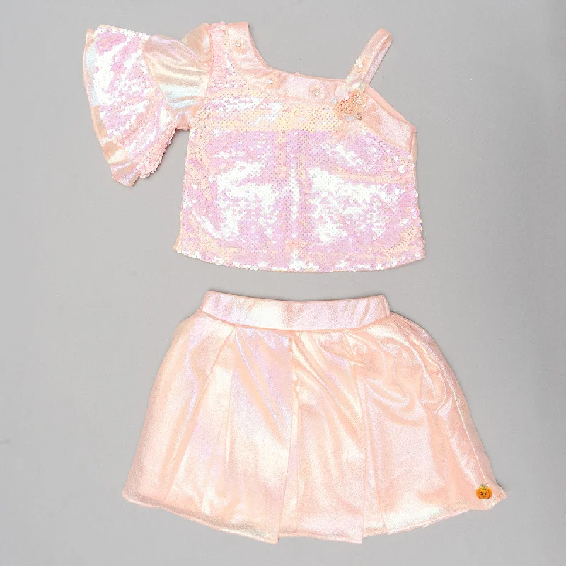 Peach Sequin Skirt & Top for Kids