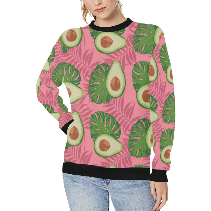 Avocado slices leaves pink back ground Women's Crew Neck Sweatshirt