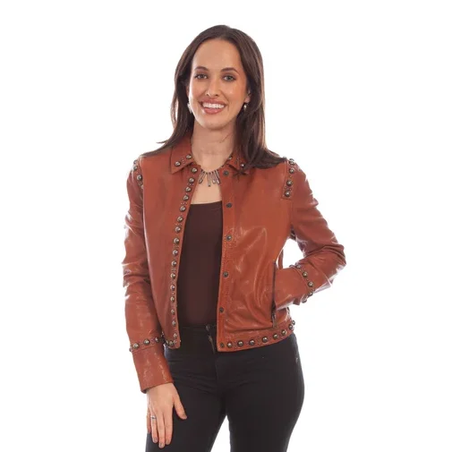 Scully Ladies Studded Brown Leather Jacket L1090-154