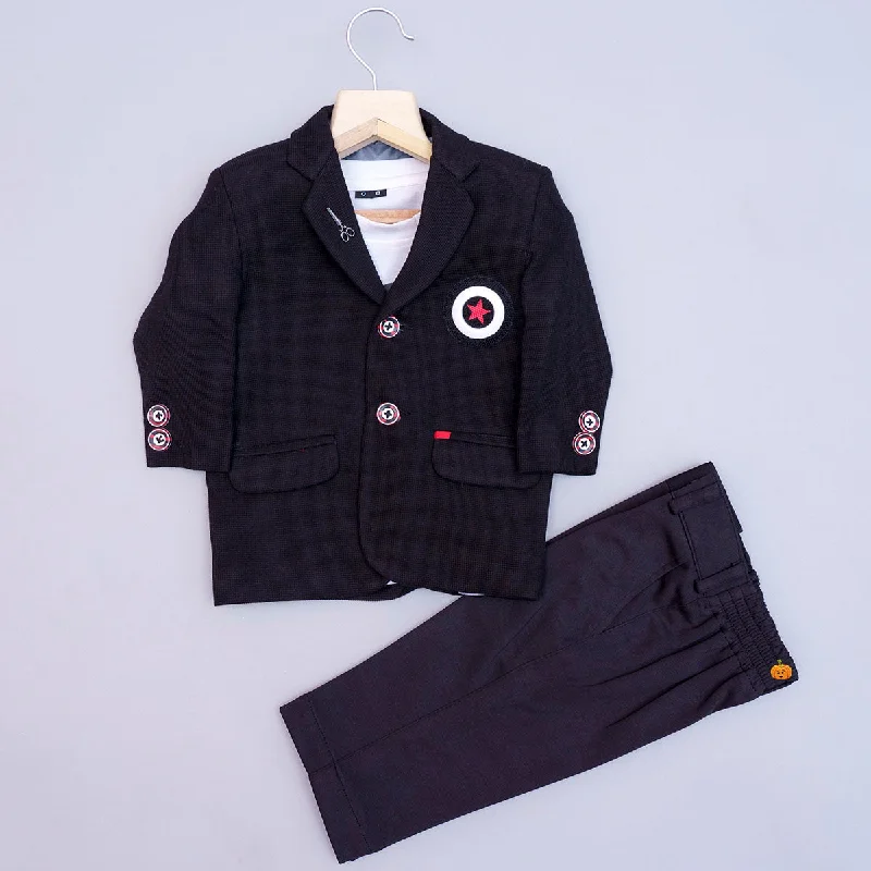 Solid Black Boys Suit with T-shirt