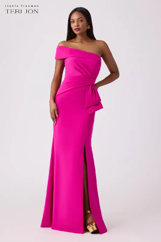 Hot Pink Stretch Crepe Evening Gown