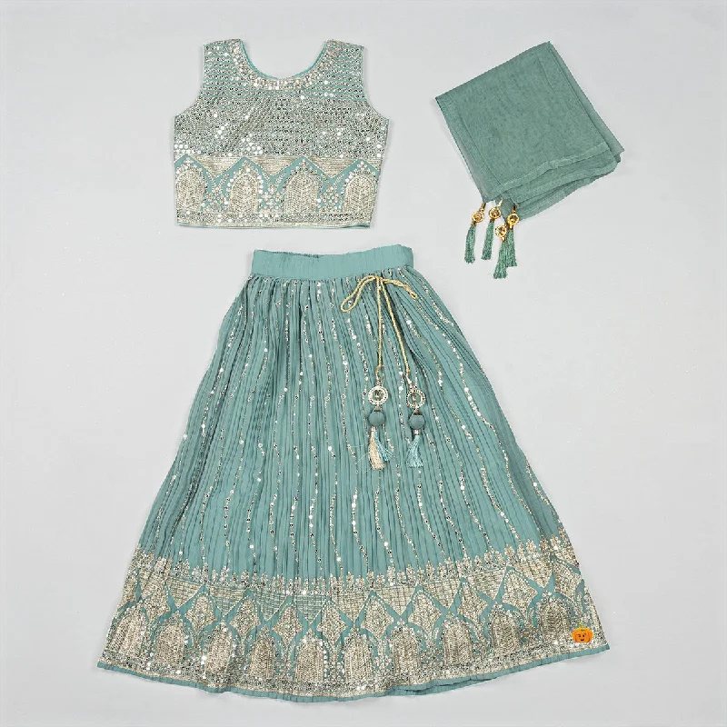 Sea Green Embroidered Lehenga Choli for Girls