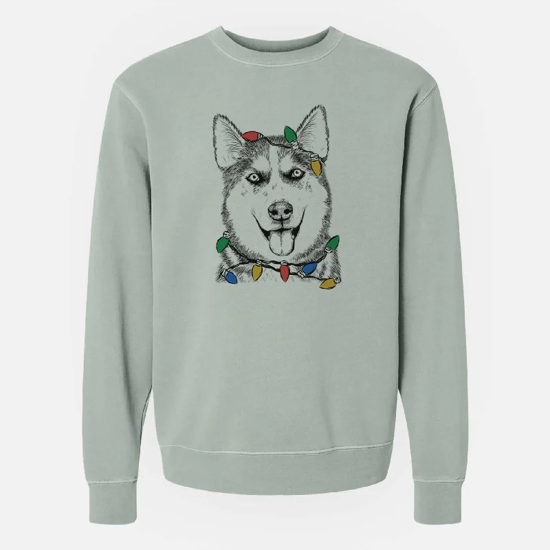 Christmas Lights Sesi the Siberian Husky - Unisex Pigment Dyed Crew Sweatshirt