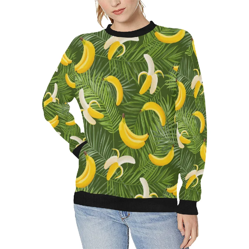 Banana Palm Leaves pattern Women's Crew Neck Sweatshirt