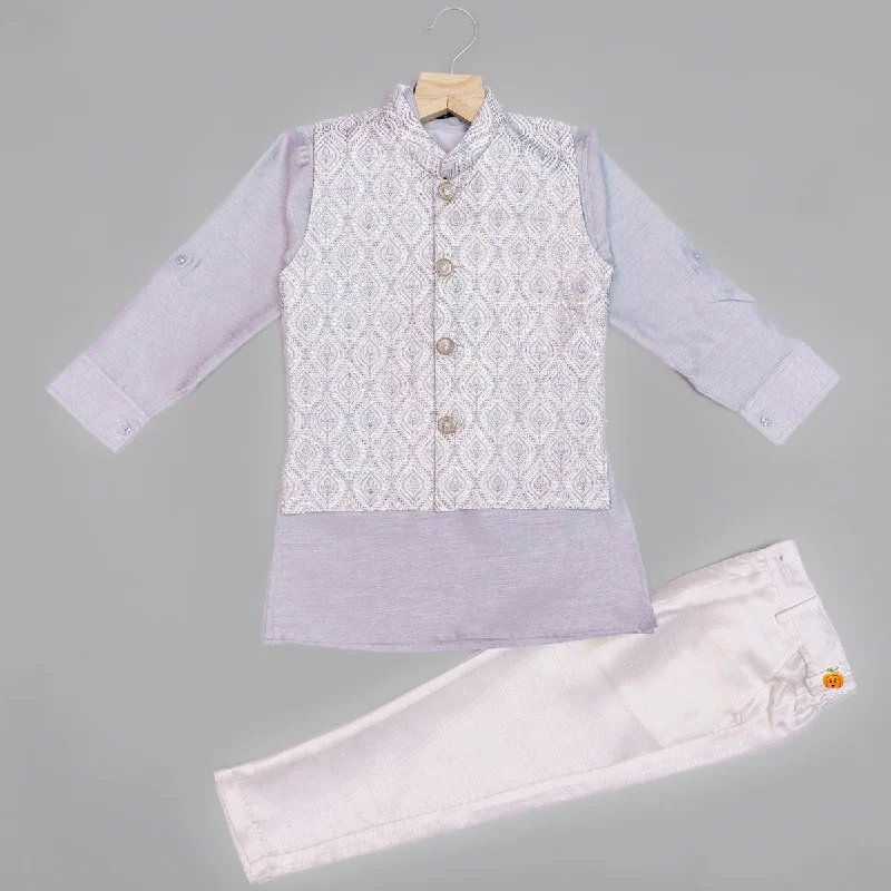 Grey Printed Kurta Pajama for Boys