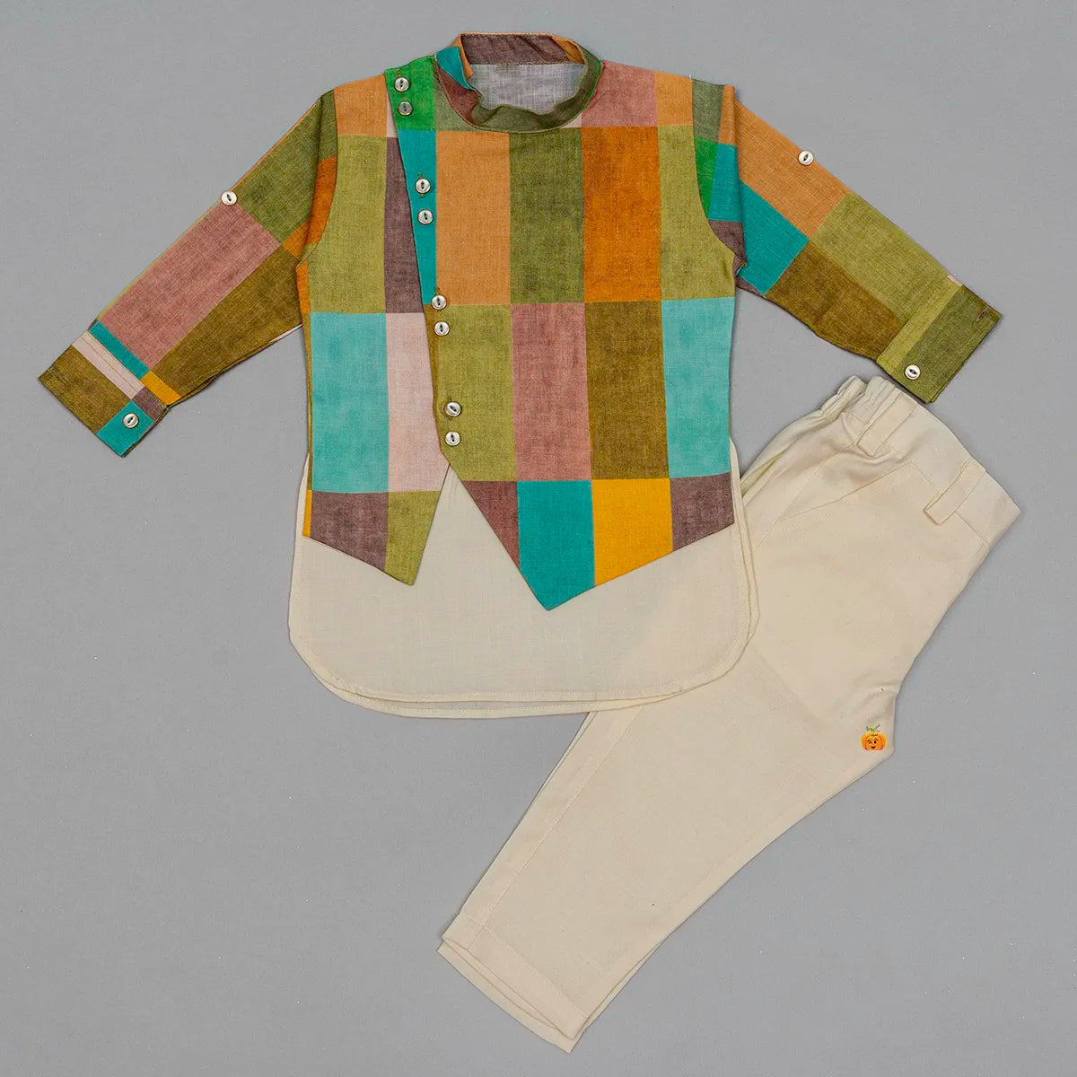 Multi Colored Boys Kurta Pajama with Jacket