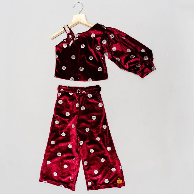 Maroon & Black Polka Dots Co-Ord Set