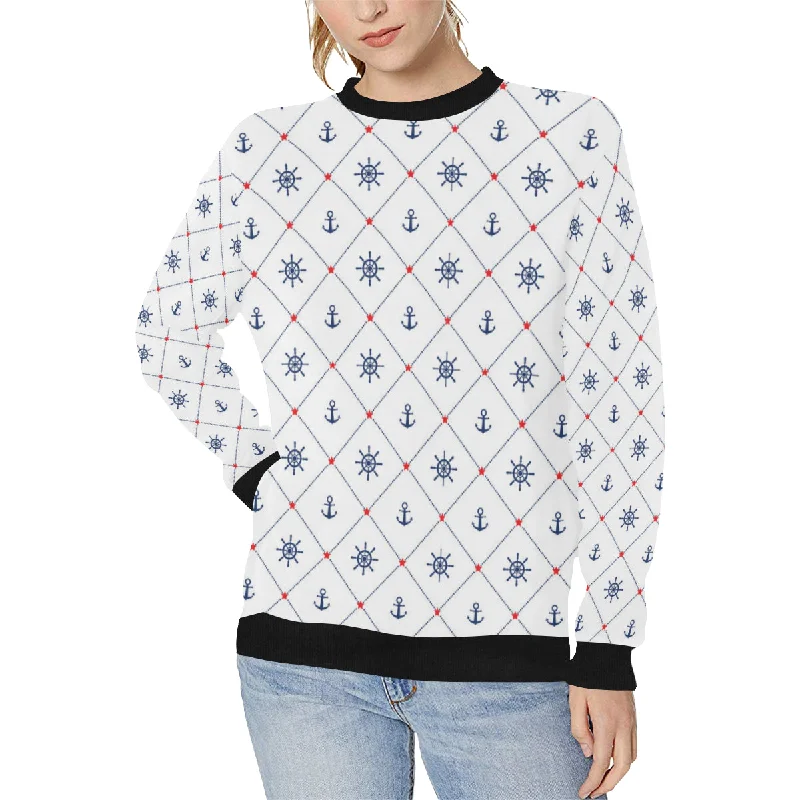 Anchor rudder nautical design pattern Women's Crew Neck Sweatshirt