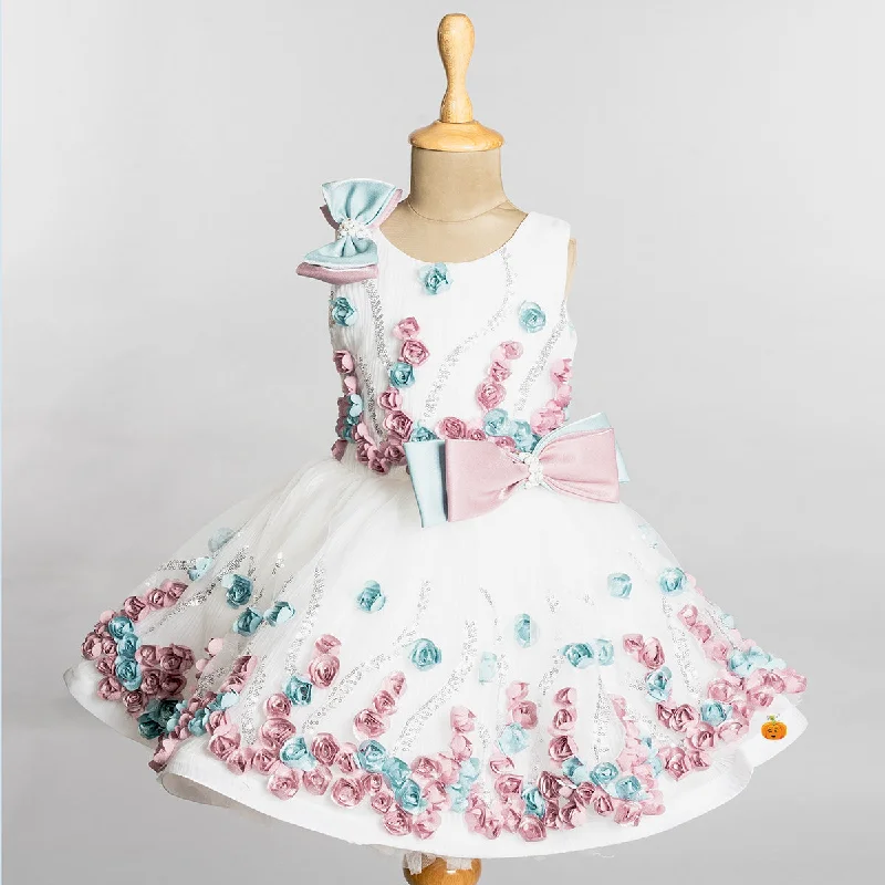 White Floral Girls Frock