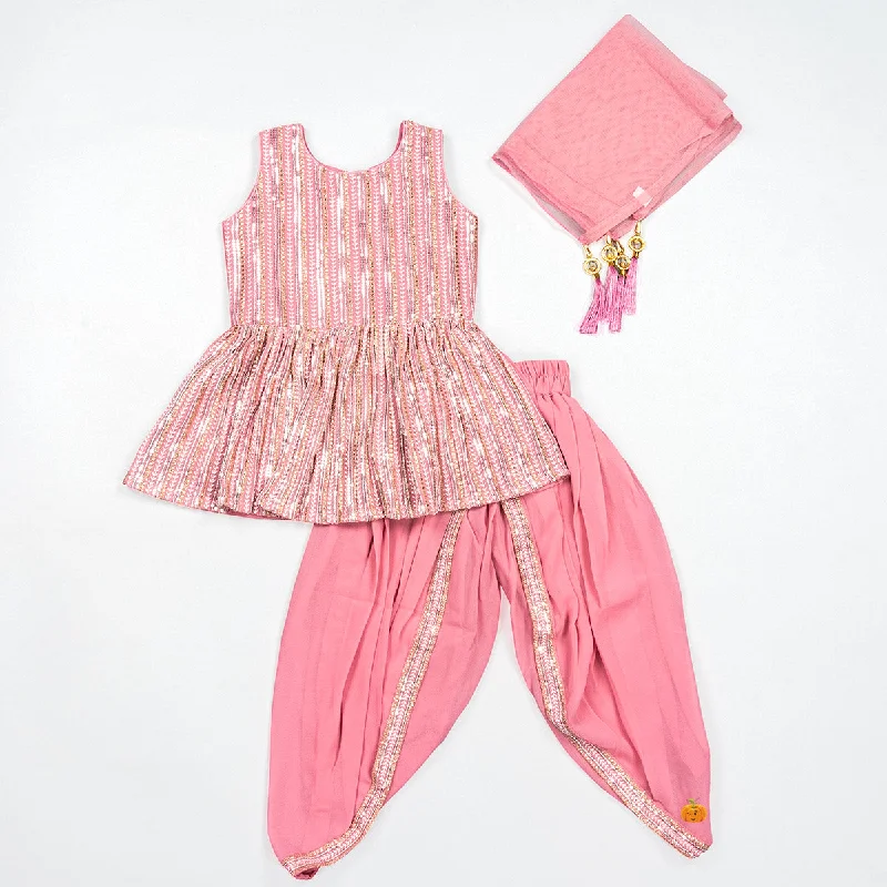 Pink & Pista Girls Dhoti Kurta Set