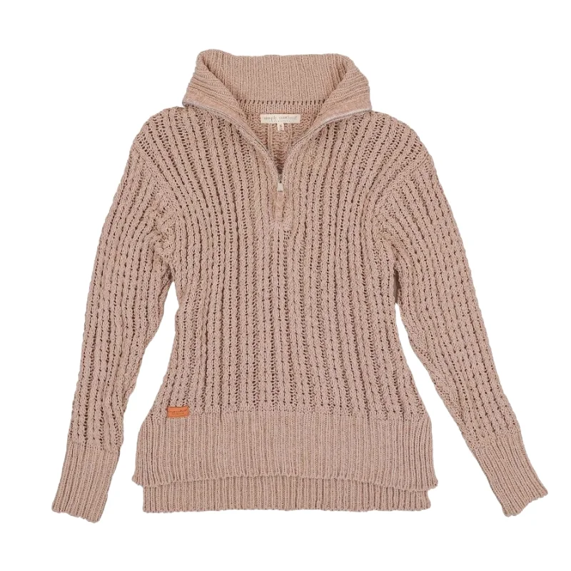 Simply Southern Ladies Knitted Tan 1/4 Zip Pullover 0224-SWTR-SOSFT-TAN