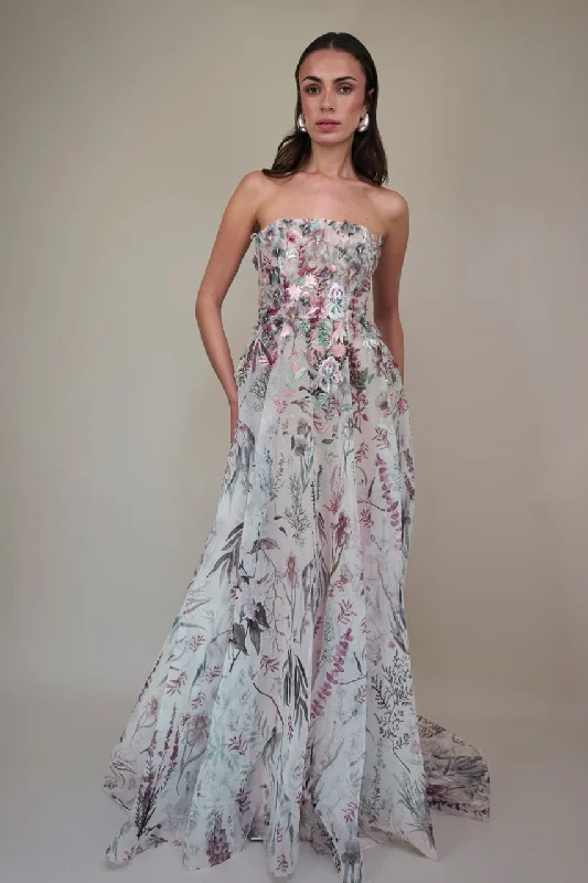 Underwater Wildflower Print & Embroidered Gown