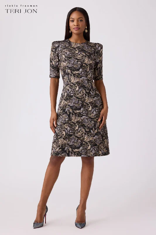 Textured Jacquard Fit And Flare Dress