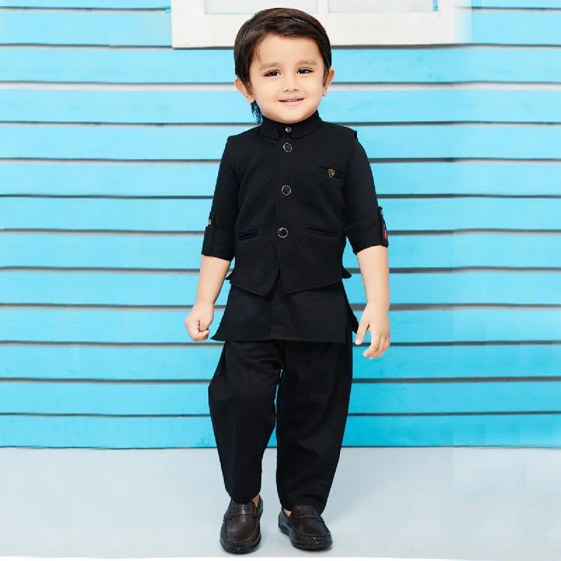 Black Boys Kurta Pajama with Jacket