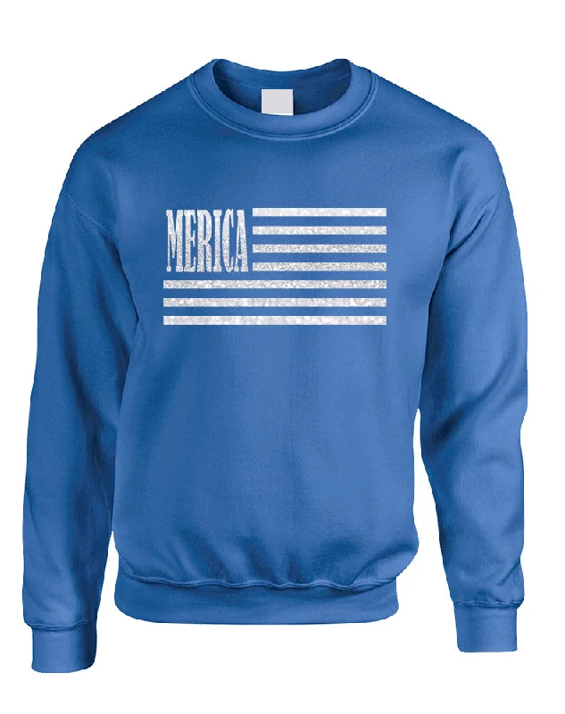 Adult Sweatshirt Merica Glitter White Flag 4th Of July USA