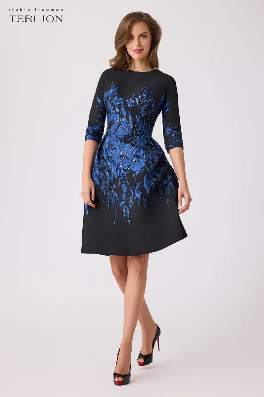 Jacquard Fit And Flare Cocktail Dress