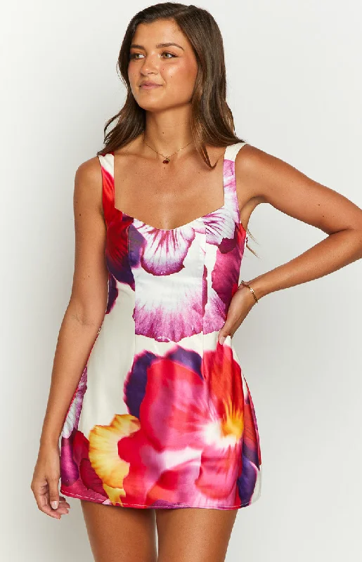 Pansy Pink Floral Sleeveless Mini Dress