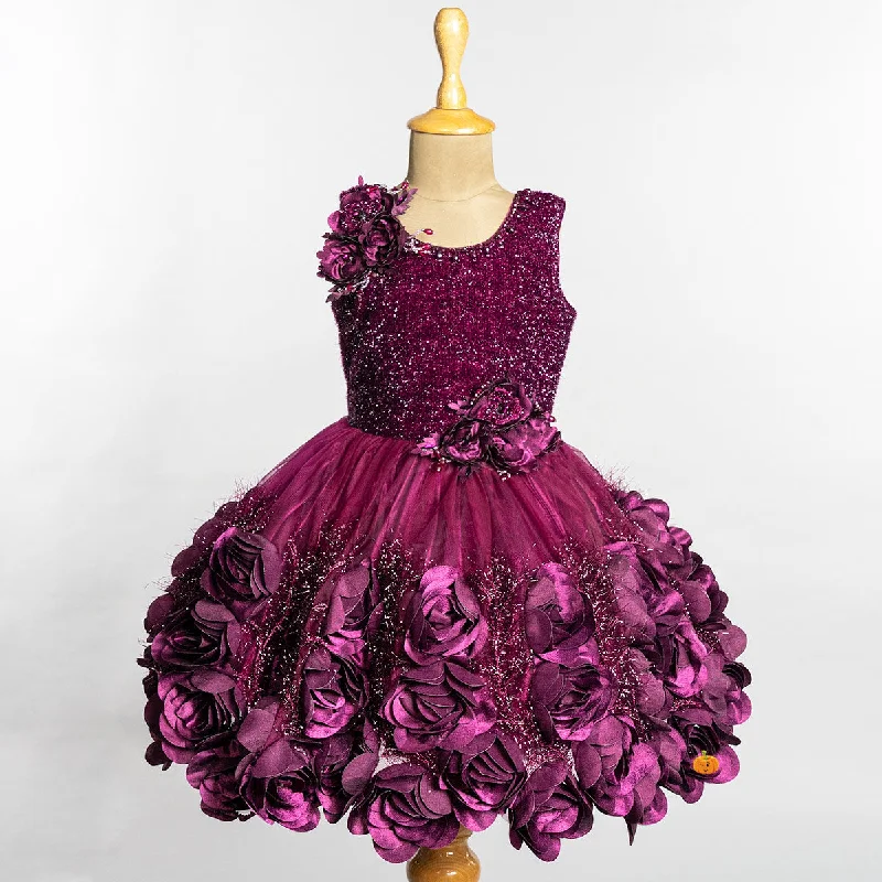 Wine Floral Girls Frock