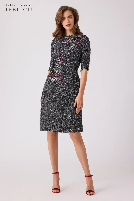 Tweed A-Line Applique Dress