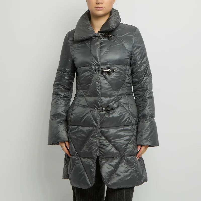 Clasp Detail Padded Long Coat - UK 10