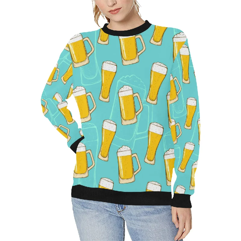 Beer pattern green background Women's Crew Neck Sweatshirt