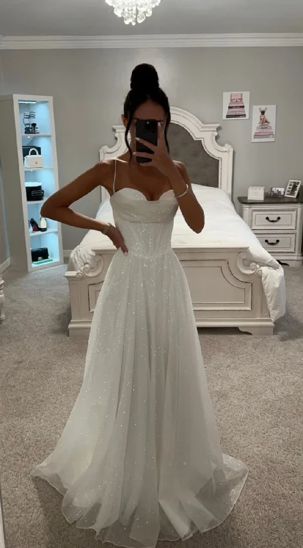 OFF WHITE LACE UP GLITTER BALL GOWN