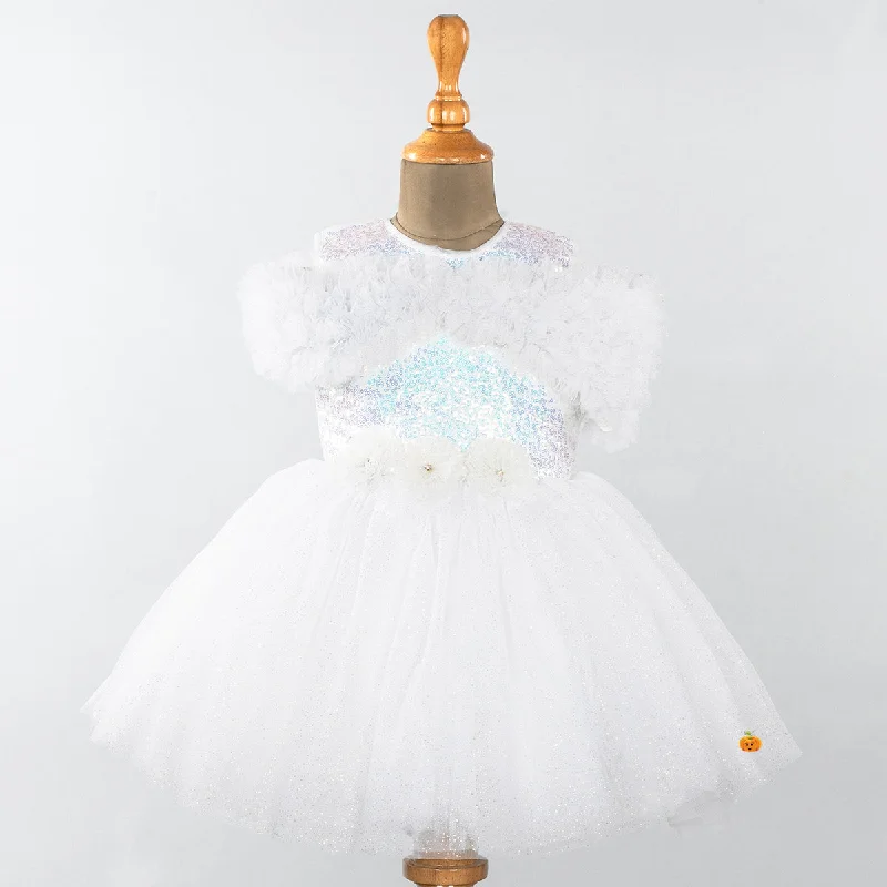 White & Pink Glittery Girls Frock