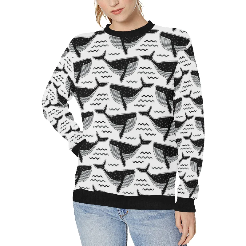 Black whale pattern Women's Crew Neck Sweatshirt