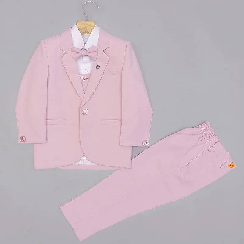 Peach Solid Tuxedo Suit for Boys