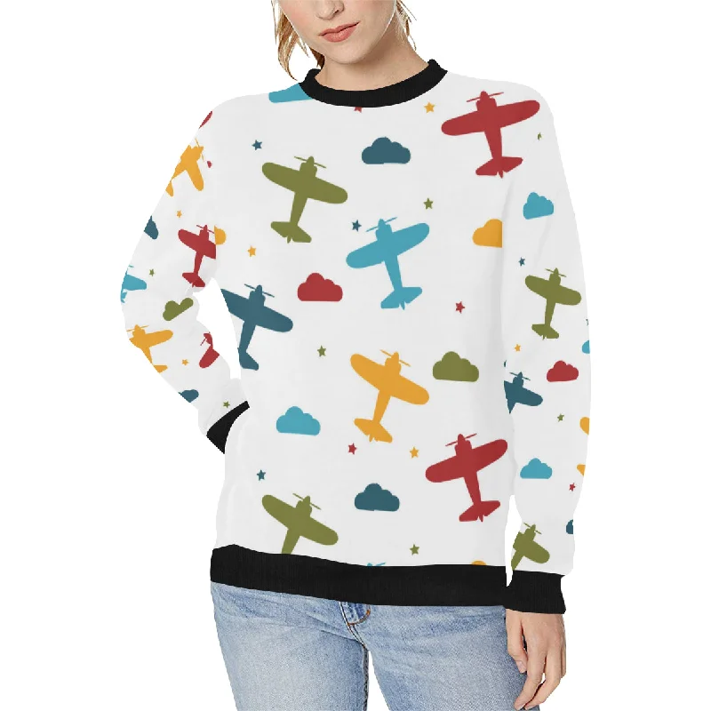 Airplane star cloud colorful Women's Crew Neck Sweatshirt