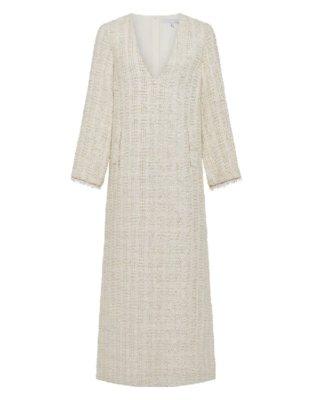 Eponine Tweed Maxi Dress in Cream