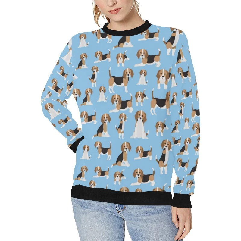 Beagle dog blue background pattern Women's Crew Neck Sweatshirt