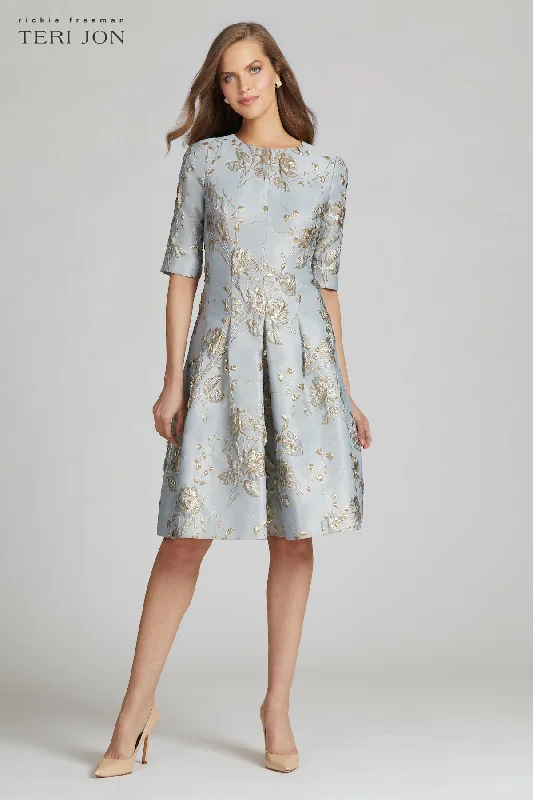 Jacquard 3/4 Sleeve A-Line Dress