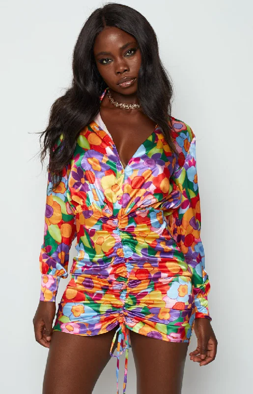 Lover Satin Shirt Dress Multi Floral