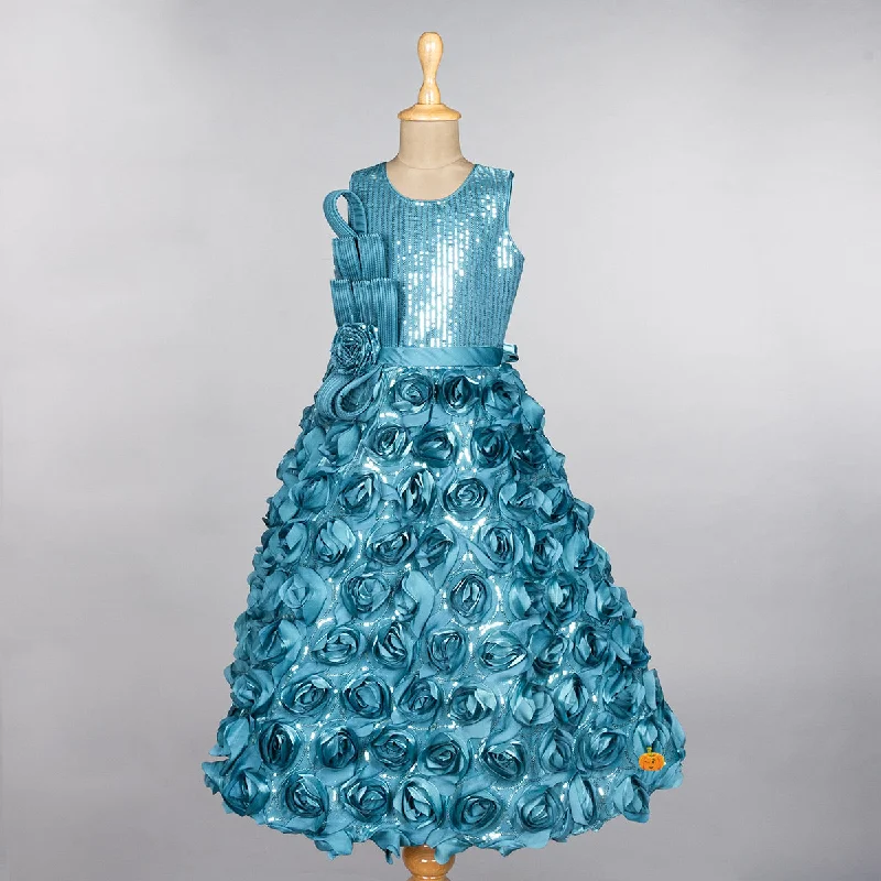 Sequin Floral Pattern Gown for Girls