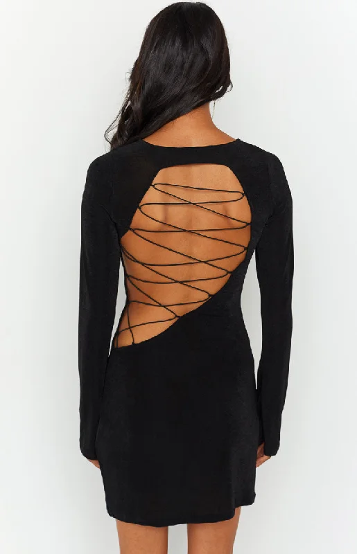 Florence Black Lace Up Mini Dress