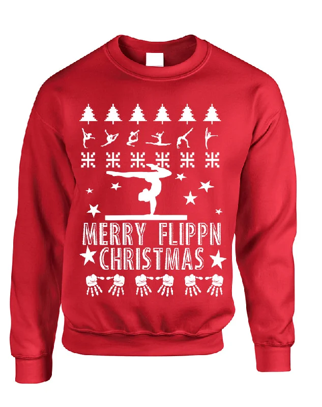 Adult Sweatshirt Merry Flippn Christmas Gymnastics Ugly Xmas