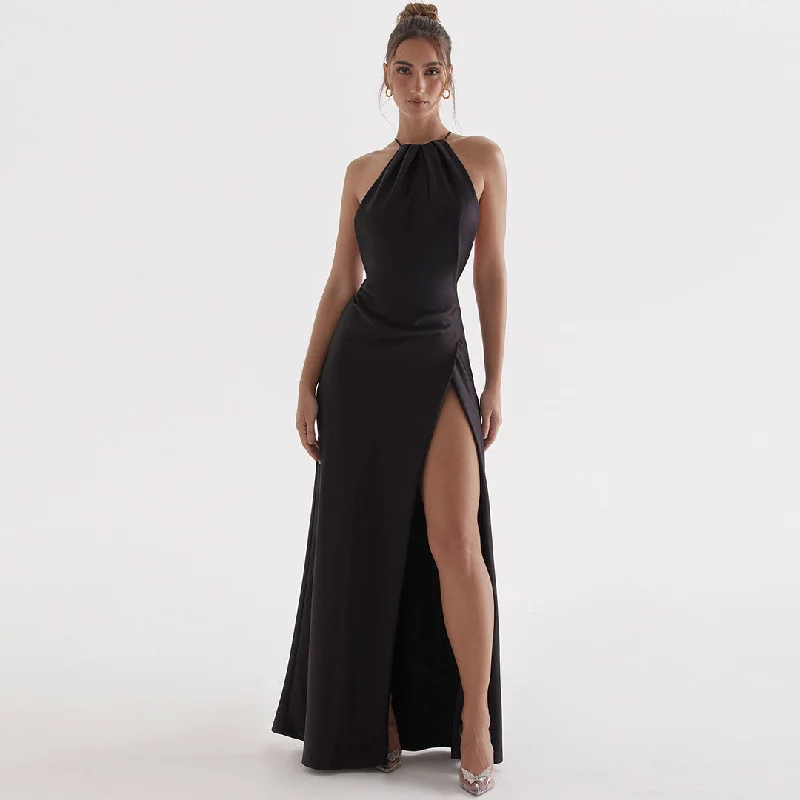 BerryBetty - High Split Sleeveless Evening Maxi Dress - Black