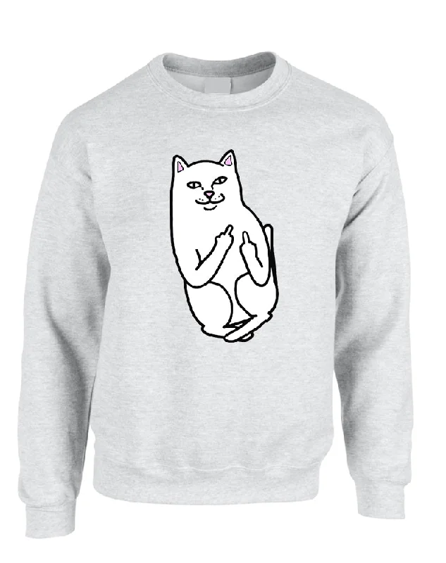 Adult Sweatshirt Middle Finger Cat Humor Funny Top