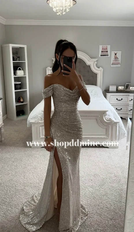 PLATINUM RUCHED SPARKLE GOWN